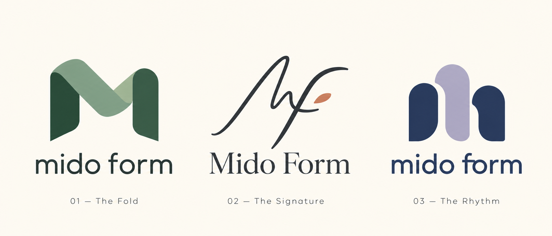The Fold: a green folded-ribbon M with the mido form wordmark.